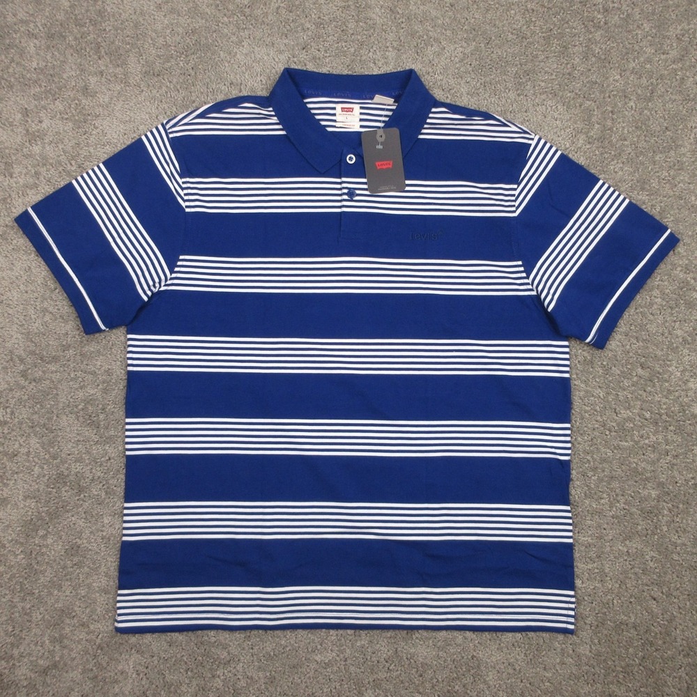 Levis Polo Shirt Mens Large Blue Striped Vintage Fit Cotton‎ Soft Relaxed NEW